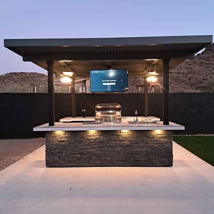 KoKoMo Outdoor Kitchen BBQ Island with Dual TVs — Ultimate Backyard Sports Bar Experience