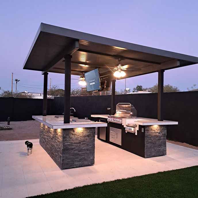 KoKoMo Outdoor Kitchen BBQ Island with Dual TVs — Ultimate Backyard Sports Bar Experience