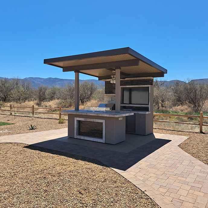 KoKoMo Baja Outdoor Kitchen with 12×12 Patio Cover — Complete Modular BBQ Island with Grill, Fridge & Bar Seating