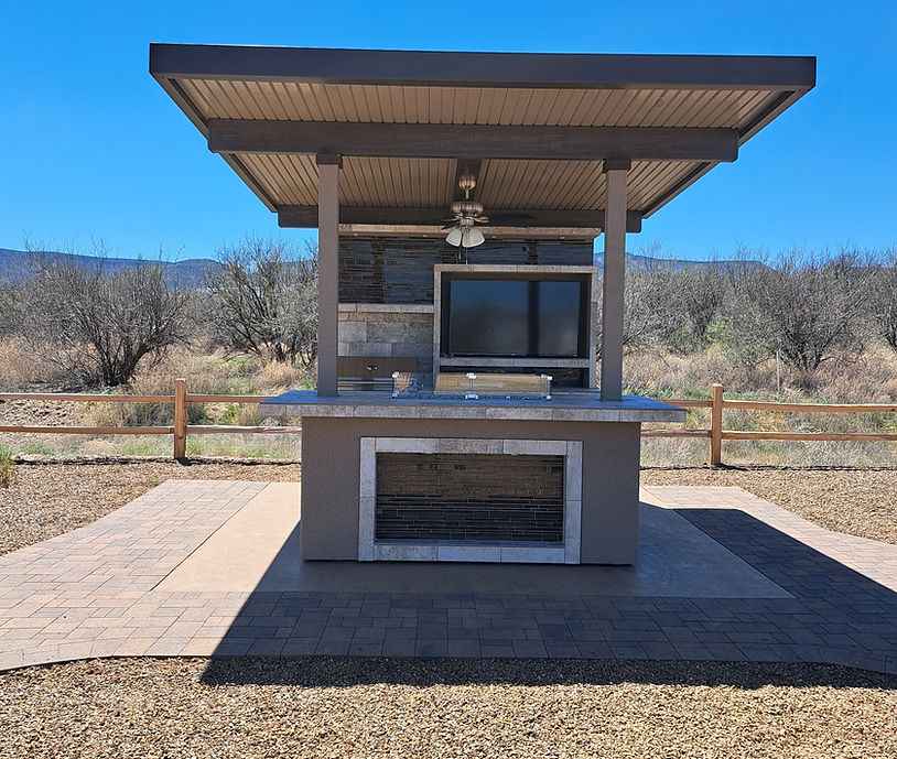 KoKoMo Baja Outdoor Kitchen with 12×12 Patio Cover — Complete Modular BBQ Island with Grill, Fridge & Bar Seating