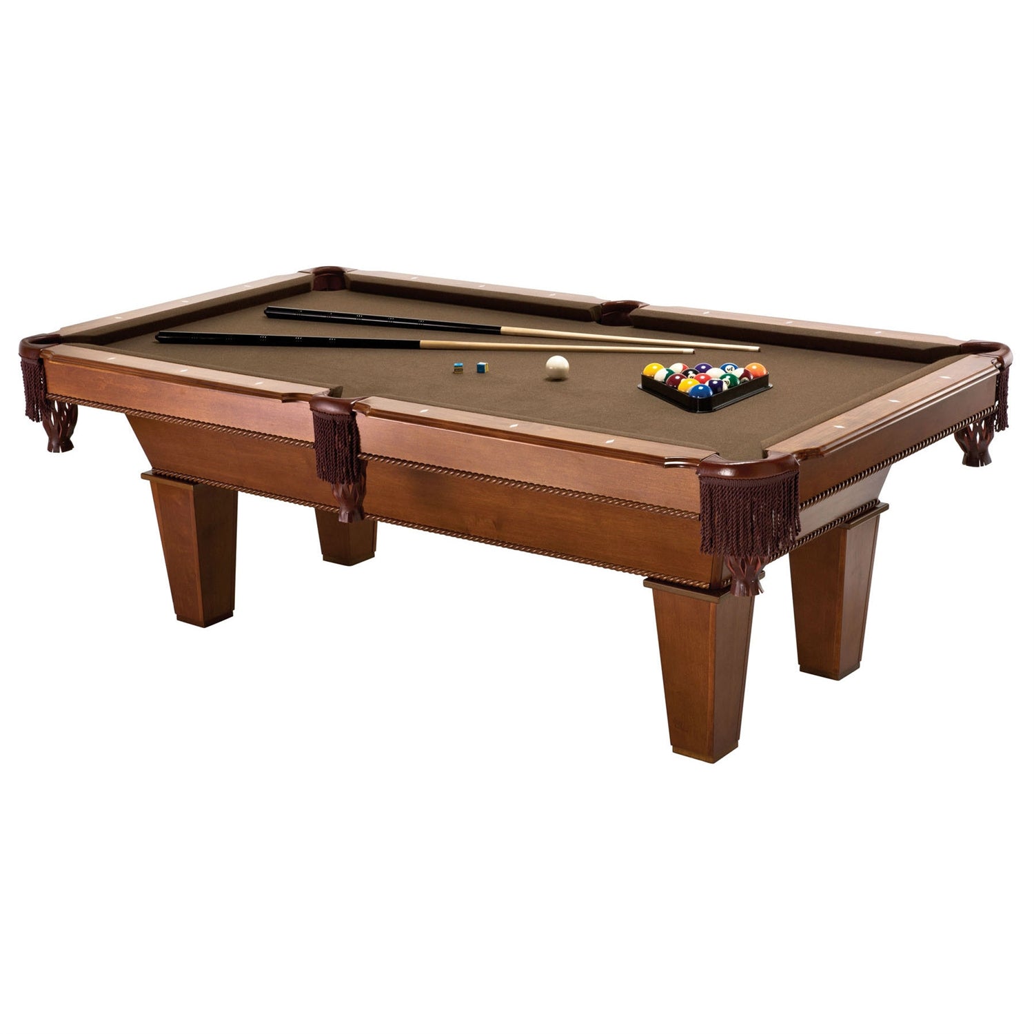 Classic 7 Ft Billiard Table with Brown Wool Cloth, Cue Set & Billiard Balls