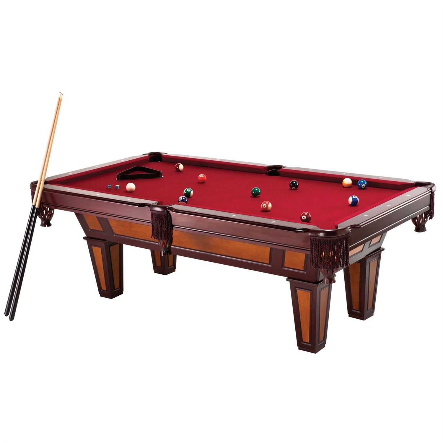 Classic 7 Ft Billiard Table with Burgundy Wool Cloth, Fringe Drop Pockets