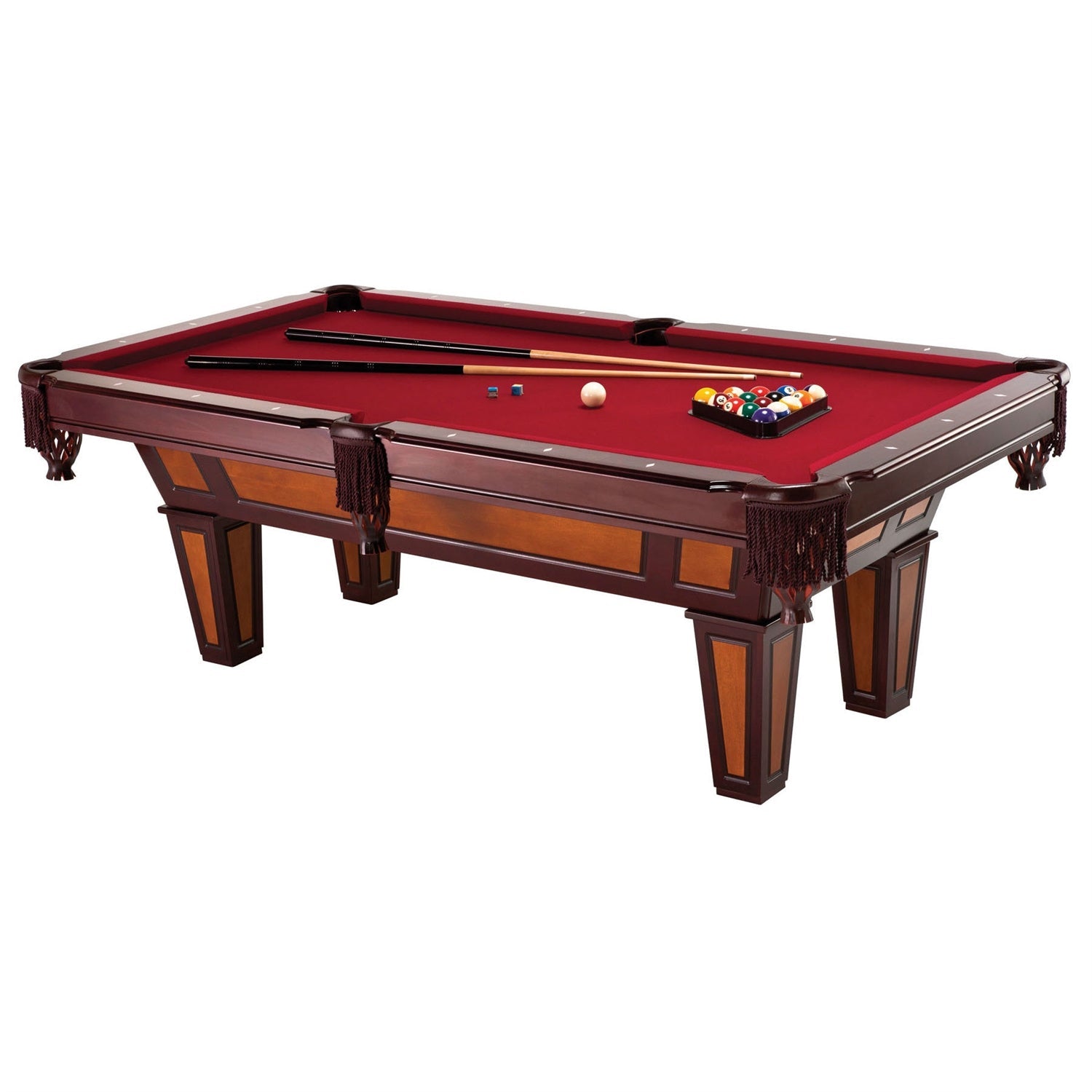 Classic 7 Ft Billiard Table with Burgundy Wool Cloth, Fringe Drop Pockets