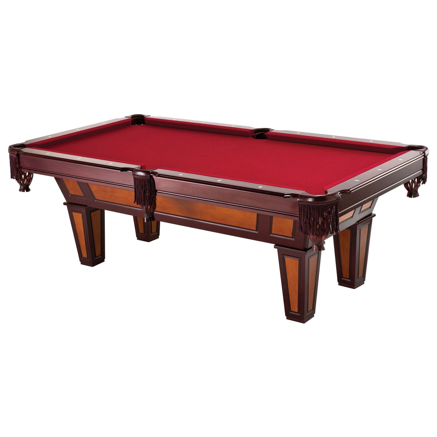 Classic 7 Ft Billiard Table with Burgundy Wool Cloth, Fringe Drop Pockets