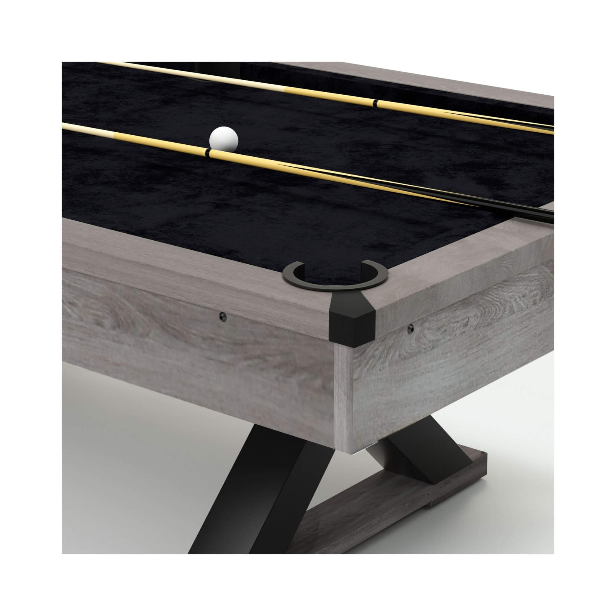Rustic 7 Ft Billiard Table with Gray Distressed Finish, X-Leg Design, Cue Set & Billiard Ball